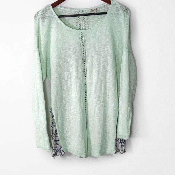 Lucky Brand Women’s Knit Tunic Mint Green Sheer Front Patterned Size Large - Picture 1 of 11